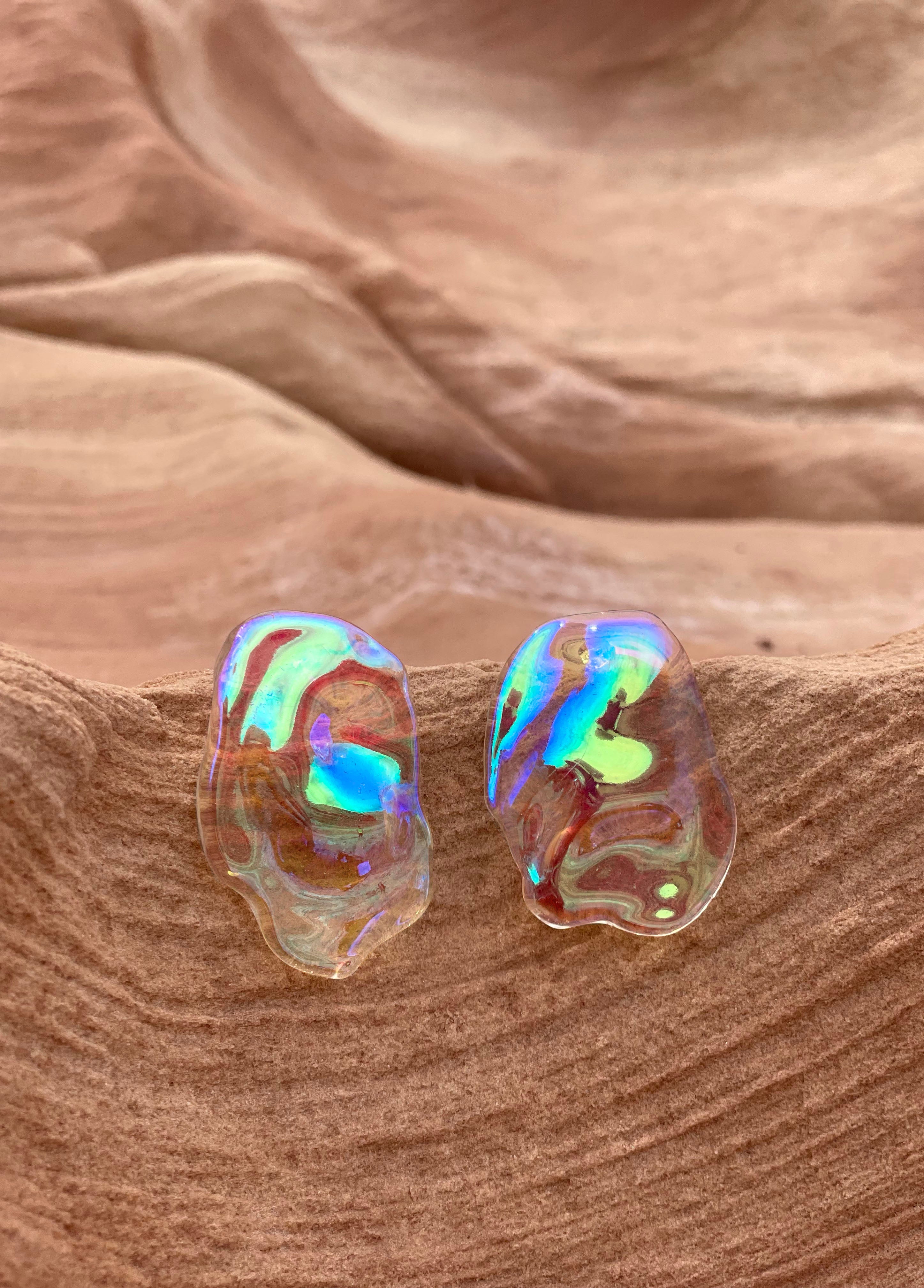 Enigma large handmade holographic glass earrings