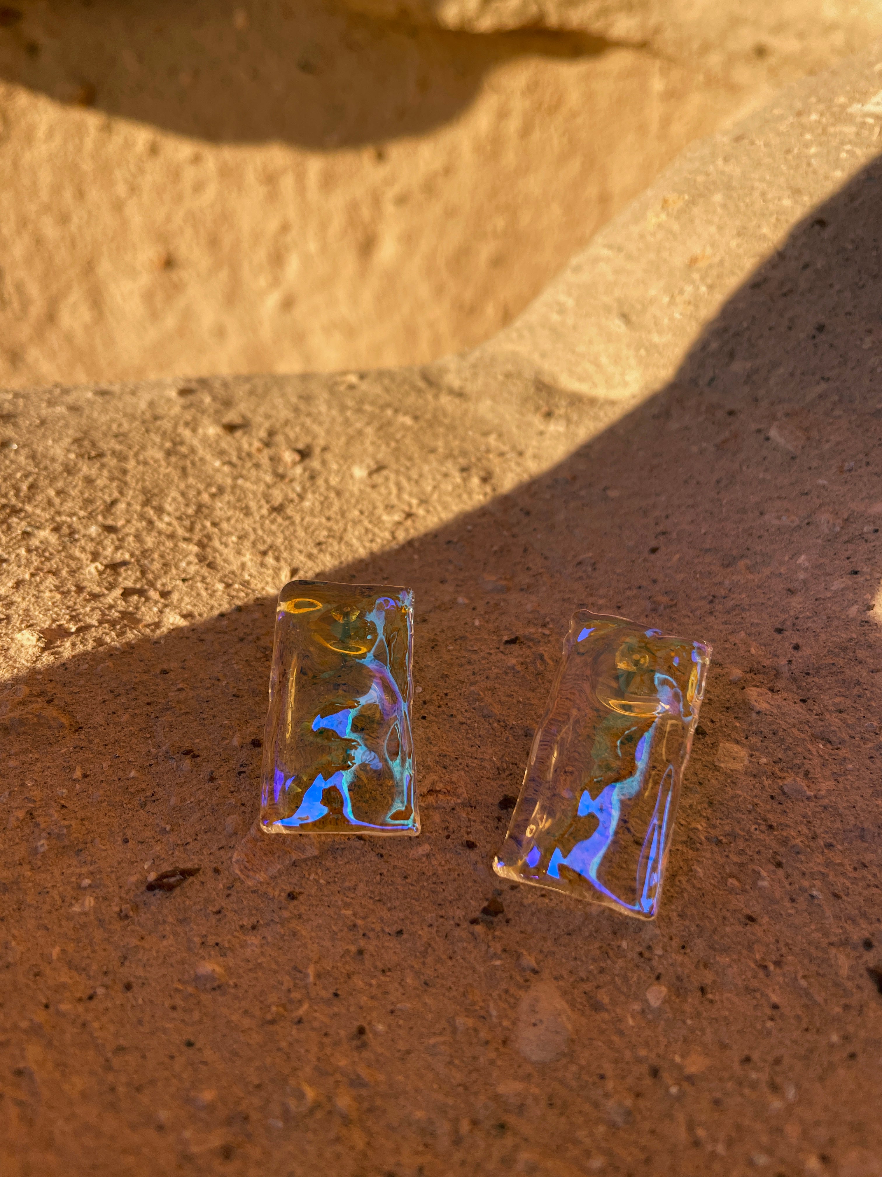 holographic Glass earrings handcrafted in NYC by Julie Thevenot Jewelry
