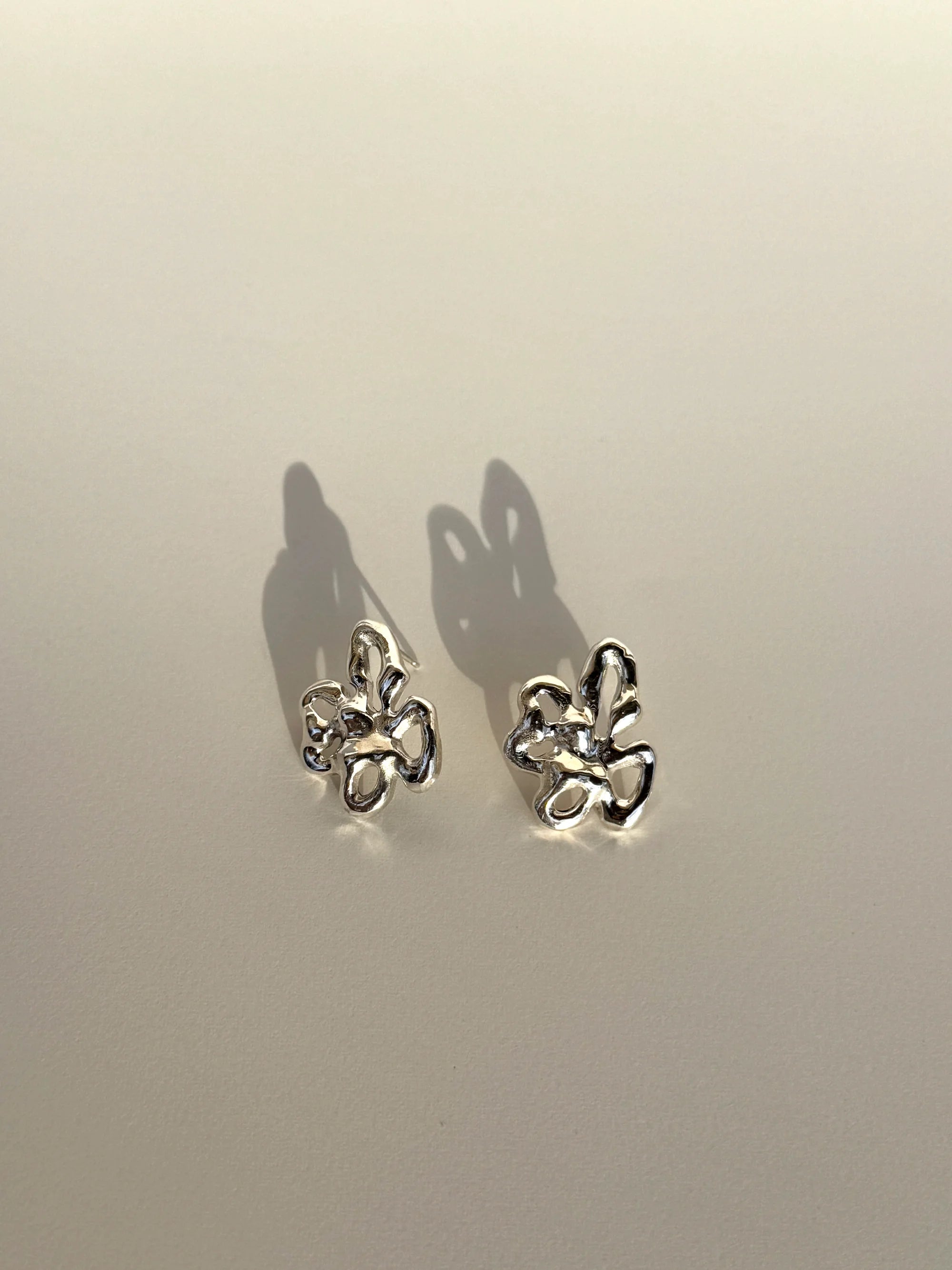 Statement flower earrings silver handcrafted by Julie Thevenot jewelry in NYC